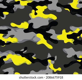 Patrón moderno vector de camuflaje, manchas negras, amarillas, fondo sin fisuras, diseño elegante.