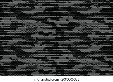 Camouflage vector seamless digital pattern, trendy modern hexagonal background, dark texture for textiles