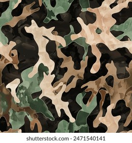 Patrón sin fisuras de acuarela de camuflaje. Camuflaje de estilo moderno, repetir impresión.  Elemento de diseño para la venta de Anuncios, carteles, etiquetas y papel de regalo.