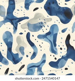 Camouflage watercolor seamless pattern. Trendy style camo, repeat print.  Design element for sale banners, posters, labels, and gift wrapping paper.