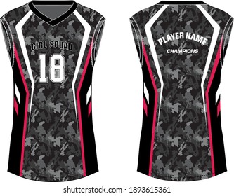 Camouflage Women Sleeveless Tank top Sports t-shirt Jersey design concept Illustration suitable for girls and Ladies for Volleball jersey, netball, Football, badminton soccer and tennis