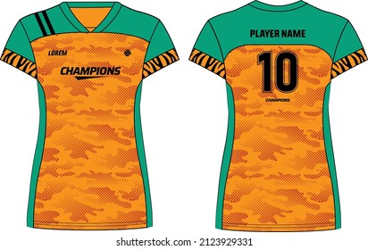 Camouflage Women Sports Jersey t-shirt design concept Illustration suitable for girls and Ladies for Volleyball jersey, Football, badminton, Soccer, netball and tennis, Sport uniform kit for sports