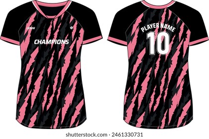 Diseño de camiseta de camuflaje de las mujeres del jersey de los deportes Ilustración, camiseta del cuello de V para las muchachas y la camiseta del voleibol de las señoras, fútbol, bádminton, fútbol, netball y tenis, raglán v cuello Kit del uniforme del deporte