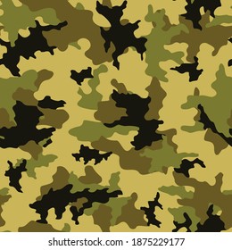 Camouflage yellow background vector texture seamless pattern. Ornament