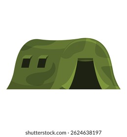 Camouflaged military tent providing shelter in a temporary camp