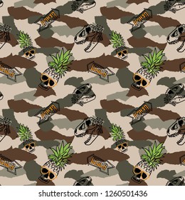 Camouflage,dinosaur skull and skull vector seamless pattern, tee shirt graphics, vectors, animal