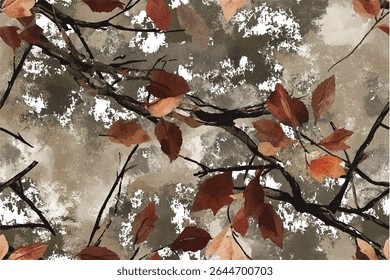 Um fundo camuflado-modelado com ramos de árvore. Camuflagem padrão sem emenda. Fundo de camuflagem de caça. Vetor árvore caçando camuflagem padrão da floresta. Camo de caça de veados
