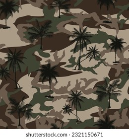 camouflages with palm tree seamless pattern on background