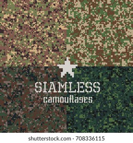 camouflages seamless patterns set, vector abstract background.