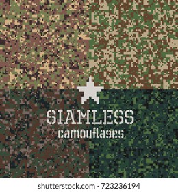 camouflages seamless patterns set, vector abstract background.