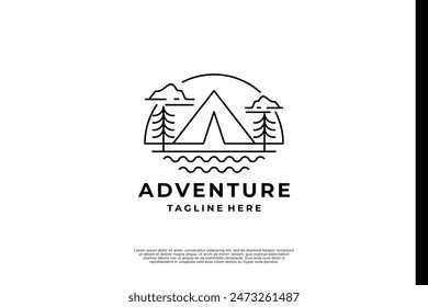 Camp adventure logo design with line art style