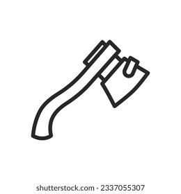 Camp Axe Icon. Vector Line Illustration of Hiking and Camping Axe Tool with Protective Blade Cover. Travel Basic Equipment.