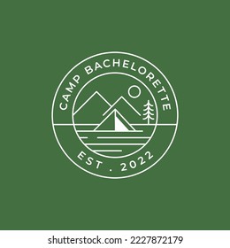 camp bachelorette with a vector of vintage camping and outdoor adventure logos, landscape, and design elements, suitable print for t-shirts and merchandise.