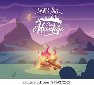 Fondo del campamento. concepto de exploración de aventura fondo al aire libre con fogata