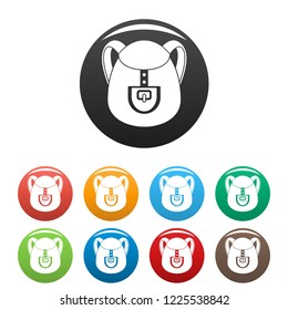 Camp backpack icons set 9 color vector isolated on white for any design
