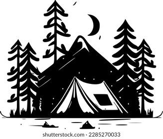 Camp | Black and White Vector illustration