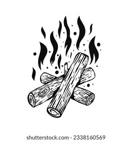 Camp bonfire burn sketch style vector illustration. Isolated on white background.