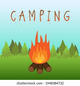 Fuego de campamento en el bosque. Ilustración vectorial aislada