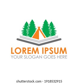 vector del libro de campamento, logotipo de aventura