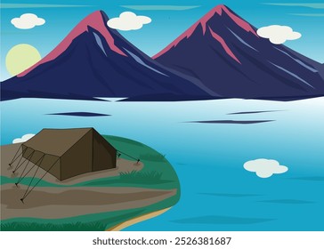 camp by the lake with beautiful mountain views