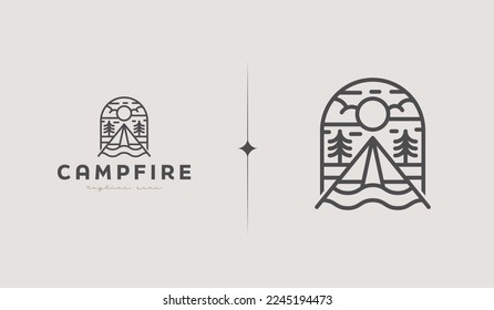 Camp Camping Cabin Vintage Monoline Logo Illustration. Universal creative premium symbol. Vector sign icon logo template. Vector illustration