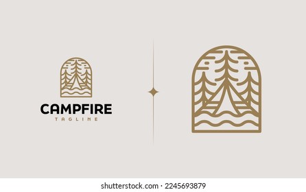 Camp Camping Cabin Vintage Monoline Logo Illustration. Universal creative premium symbol. Vector sign icon logo template. Vector illustration