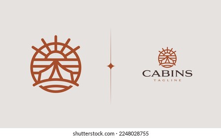 Camp Camping Cabin Vintage Monoline Logo Illustration. Universal creative premium symbol. Vector sign icon logo template. Vector illustration