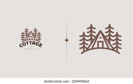 Camp Camping Cabin Vintage Monoline Logo Illustration. Universal creative premium symbol. Vector sign icon logo template. Vector illustration