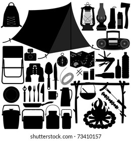 Camp Camping Picnic Recreational Jungle Survivor Tool Equipment Silhouette