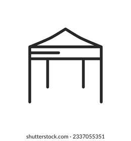 Icono de Camp Canopy. Ilustración de la línea de vectores del techo de camping portátil para refugio al aire libre y balaustrada de senderismo.