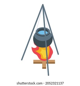 Camp cauldron icon isometric vector. Cooking fire pot. Campfire iron caldron