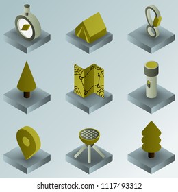 Camp color gradient isometric icons