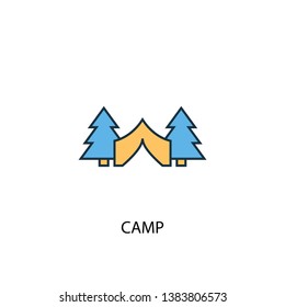 Camp concept 2 colored line icon. Simple yellow and blue element illustration. Camp concept outline symbol design