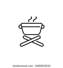 Icono de línea de cocina de campamento aislado en fondo blanco