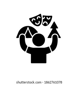 Camp counselor black glyph icon. Summer job. Outdoor pursuits. Creating recreational plans and activities. Hiking. Recreation. Silhouette symbol on white space. Vector isolated illustration