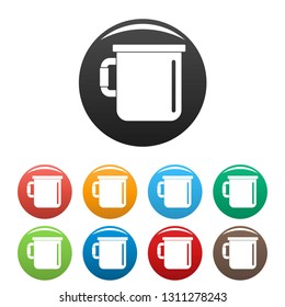 Camp cup icons set 9 color vector isolated on white for any design