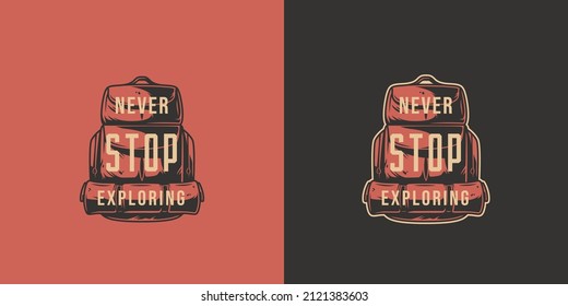 Emblema de campamento de una mochila para el diseño de camping o la impresión de camisetas con bolso para el viajero