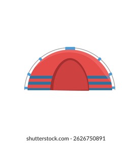 Camp equipment in cute tourist design with linear object and trailer for expedition or recreation vacation showing explore concept with landscape and camping activity in vector cartoon background

