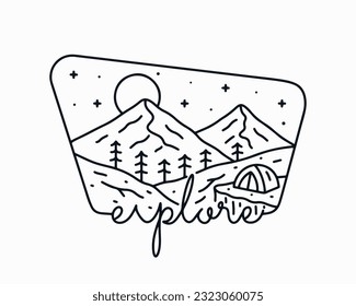 Camp and explore the mountain outdoor badge t shirt sticker vector illustration