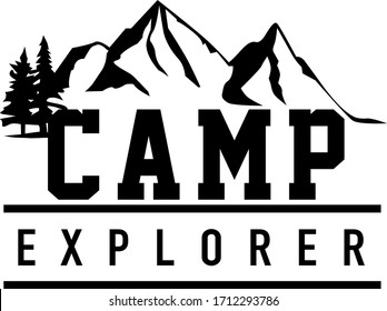 Camp explorer mountains forest black and white