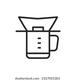 Camp Filter Coffee Maker Icon. Vector Line Illustration of Disposable Paper Filter for Brewing Coffee Outdoors and Campsite Coffee Preparation.