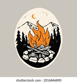 Camp fire and beauty nature graphic illustration vector art t-shirt design