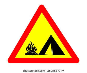 Camp Fire Burn Flame Ban Black Silhouette Icon. Warning Forbidden Danger Bonfire Pictogram. Prohibited Night Wood Campfire Stop Symbol. No Allowed Hot Warm Firewood Sign. Isolated Vector Illustration.