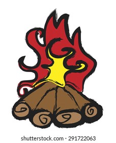 camp fire doodle charcoal isolated on white, vector
