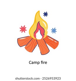 Camp Feuer doodle Vektorkontur Aufkleber. EPS 10-Datei