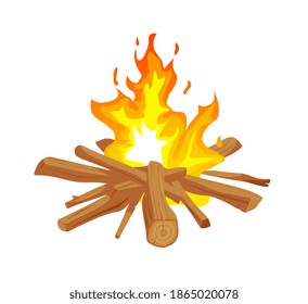 Camp fire with firewood flame isolated on white background