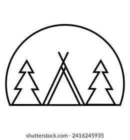 campamento de bomberos camping camping en la línea natural del vector del bosque de pinos paisajes del logo del icono sólido. web de dibujo a mano de diseño de ilustración 