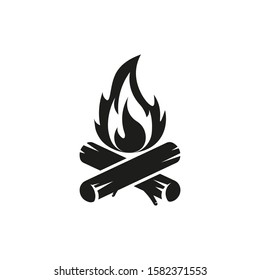 Camp Fire Icon. Bonfire Burning On Firewood Sign. Vector.	