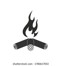 Icono de fuego del campamento. Fuego de hogueras en un cartel de leña. Vector.