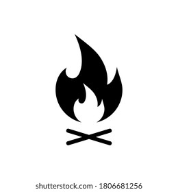 Camp fire icon. Bonfire burning on firewood sign.
